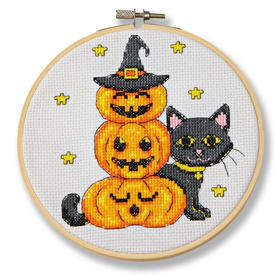 Black Cat &#x26; Pumpkins Cross Stitch Kit by Loops &#x26; Threads&#xAE;